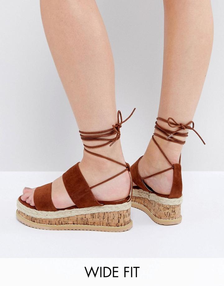 Lost Ink Wide Fit Tan Flatform Espadrille Sandals - Tan