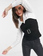 River Island Structured Hybrid Belted Shirt In White