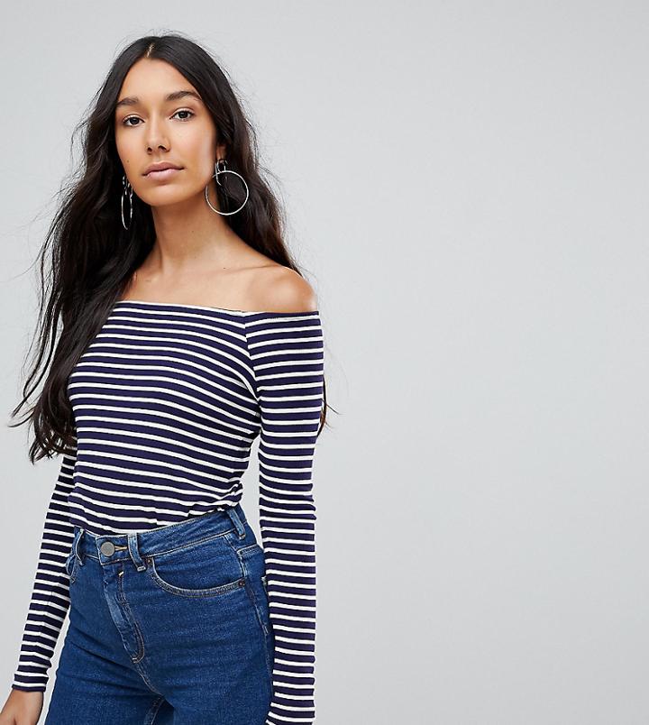 Asos Tall Off Shoulder Stripe Top - Multi