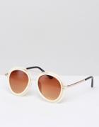 7x Retro Syle Sunglasses With Brow Bar - Beige