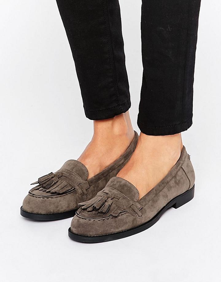 New Look Suedette Fringe Loafer - Gray