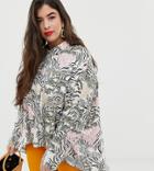 Neon Rose Plus Swing Blouse In Jungle Print Satin Two-piece - Cream