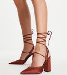 Asos Design Wide Fit Panda Tie Leg Block Heeled Shoes In Chocolate-brown