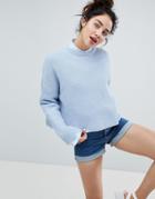 Monki Cropped High Neck Knit Sweater - Blue