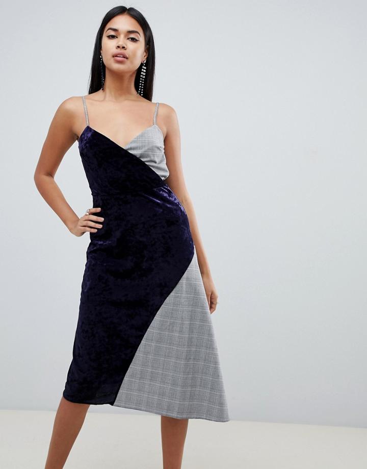 Asos Design Velvet Check Mix Midi Dress-multi
