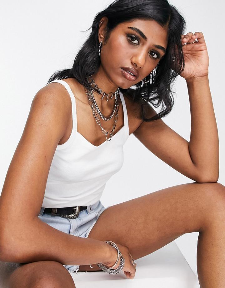 Topshop Square Neck Tank Top In White