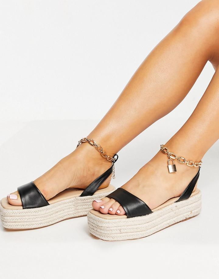 Public Desire Dubai Flatform Espadrille Sandals With Padlock Detail In Black