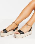 Public Desire Dubai Flatform Espadrille Sandals With Padlock Detail In Black