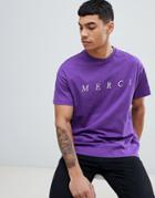 New Look T-shirt With Merci Embroidery In Purple - Purple