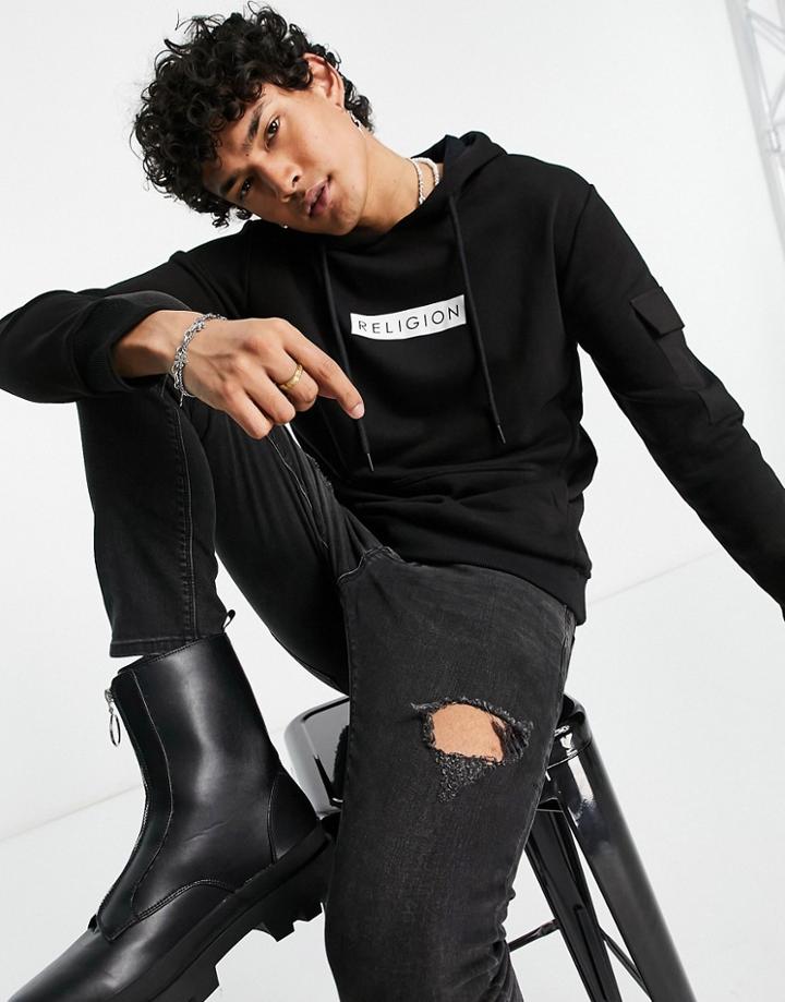 Religion Cadet Overhead Hoodie With Front Print Logo In Black
