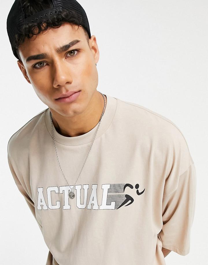 Asos Actual Oversized T-shirt With Logo Graphic Print In Neutral