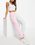 Chelsea Peers Lounge Half And Half Sweatpants With Tie Waist In Pink And Green-multi