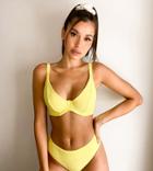 Ivory Rose Fuller Bust Mix And Match High Apex Underwired Bikini Top In Lemon Dd - G-yellow