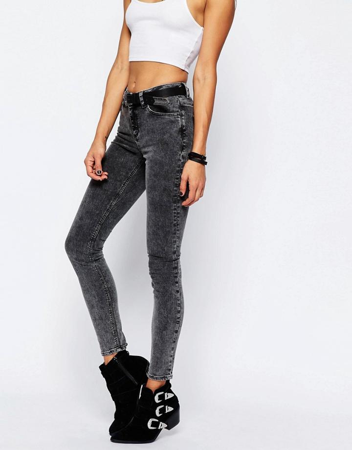 Asos Lisbon Mid Rise Skinny Jeans In Pearl Acid Wash - Pearl Acid Wash
