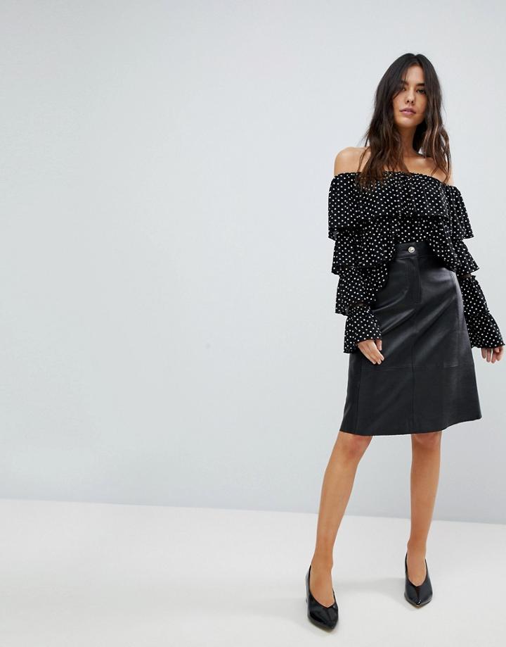 Traffic People Pu Midi Skirt With Button Detail - Black