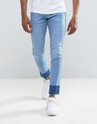 Brooklyn Supply Co Slim Jeans Foldover Raw Hem Vintage Wash - Blue