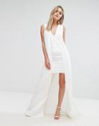 Lavish Alice Bodycon Dress With Cape Overlay - White