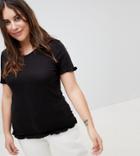 Brave Soul Plus Lima Frill Detail T Shirt - Black