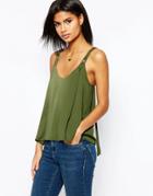 Asos Satin Cami With D Ring - Green