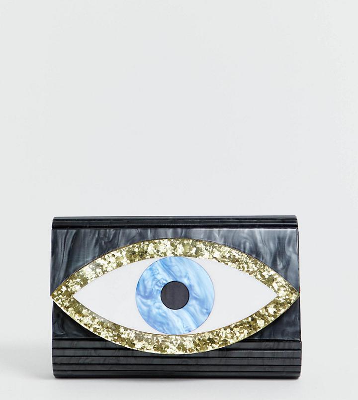 Kurt Geiger Eye Resin Envelope Clutch Bag With Chain - Black