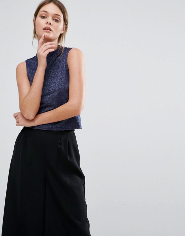 New Look High Neck Sleeveless Top - Navy