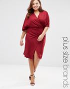 Club L Plus Wrap Front Dress With Kimono Sleeves - Berry