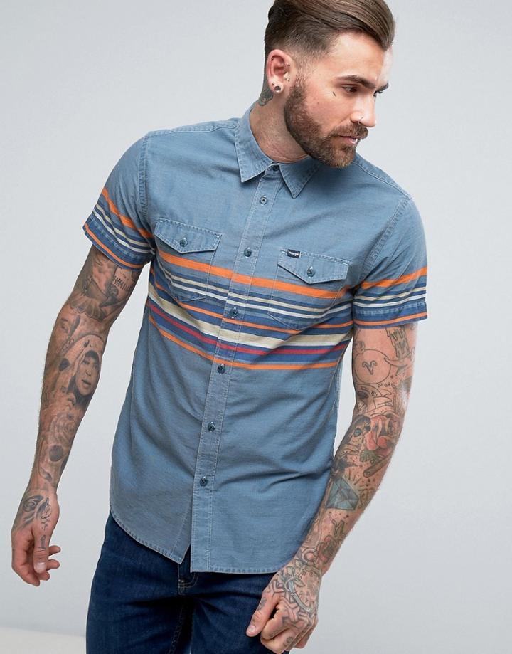 Wrangler Western Shirt Short Sleeved Cerulean Blue - Blue