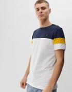 Jack & Jones Core Logo Stripe Panel Sleeve T-shirt In White - Navy
