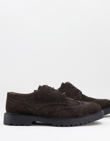 H By Hudson Rivington Chunky Brogues In Brown Suede
