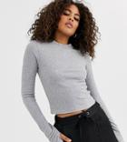 Asos Design Tall Top In Rib With Thumb Hole In Gray Marl