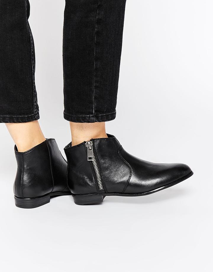 Aldo Alissonn Black Leather Flat Boots - Black Leather