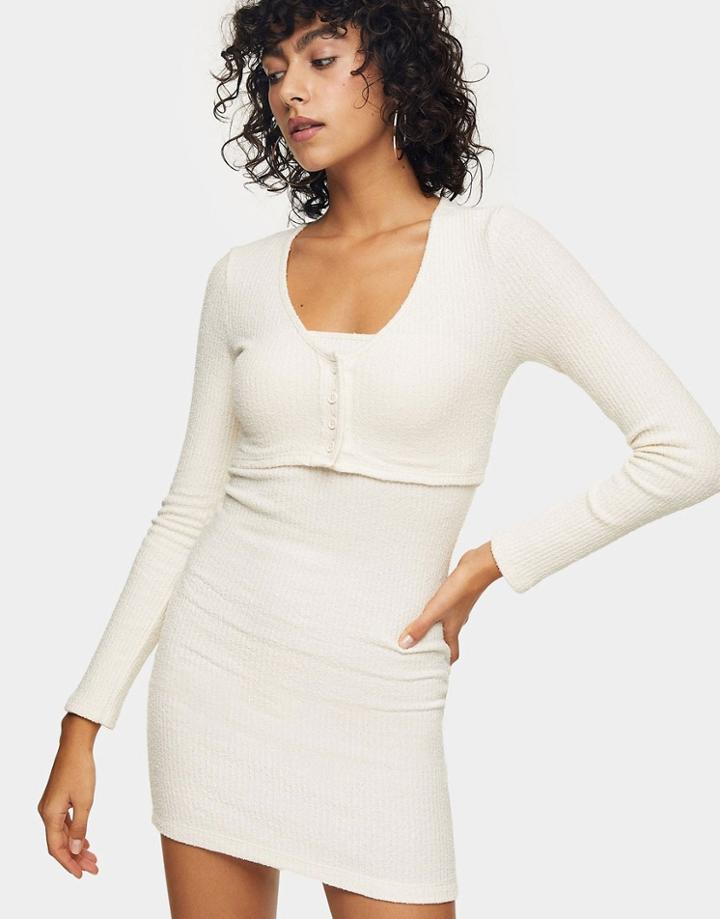 Topshop Cardigan Body-conscious Mini Dress In Cream