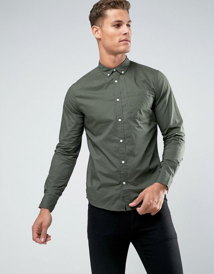 New Look Regular Fit Cotton Shirt In Khaki - Green