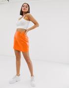Missguided Vinyl Mini Skirt In Orange - Orange