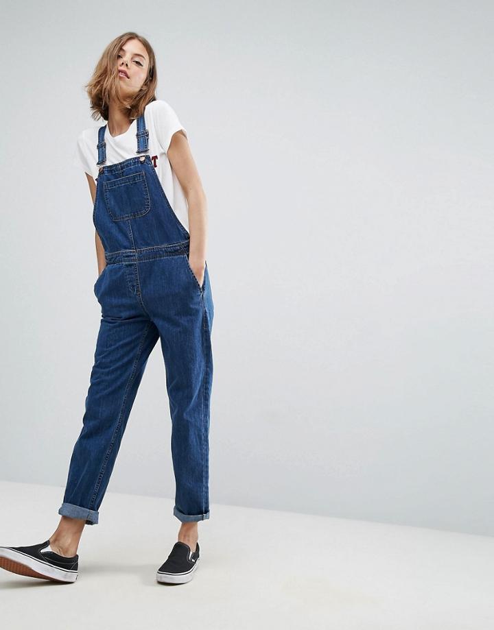 Asos Design Denim Overall In Stonewash Blue - Blue