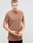 Asos Longline T-shirt With Crew Neck In Brown - Auburn Marl