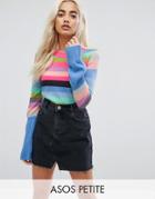 Asos Petite Sweater With Multi Stripe And Fluted Sleeves - Multi