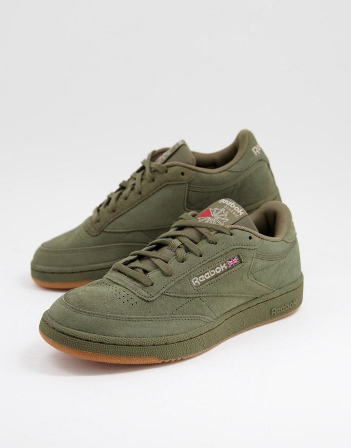 Reebok Club C 85 Sneakers In Khaki Suede-green