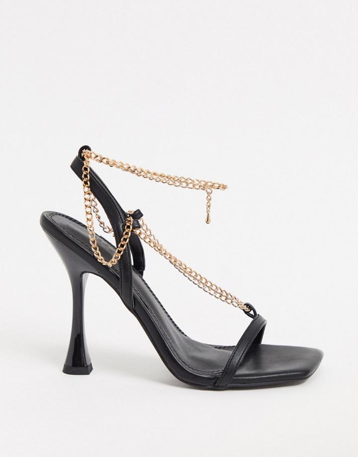 Asos Design Nia Heeled Sandals With Chain Trim In Black
