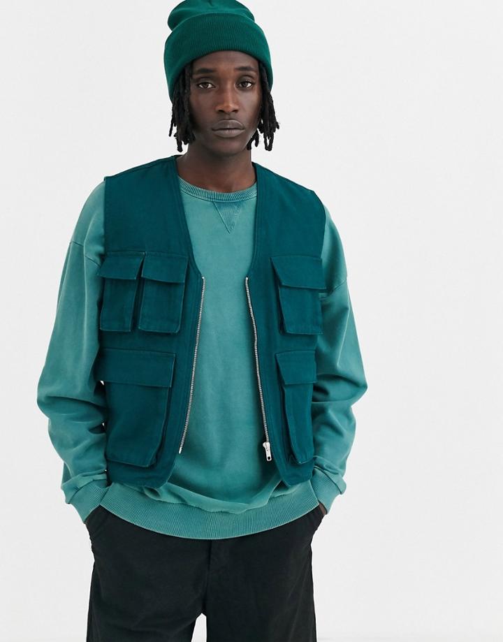 Asos Design Utility Vest In Green