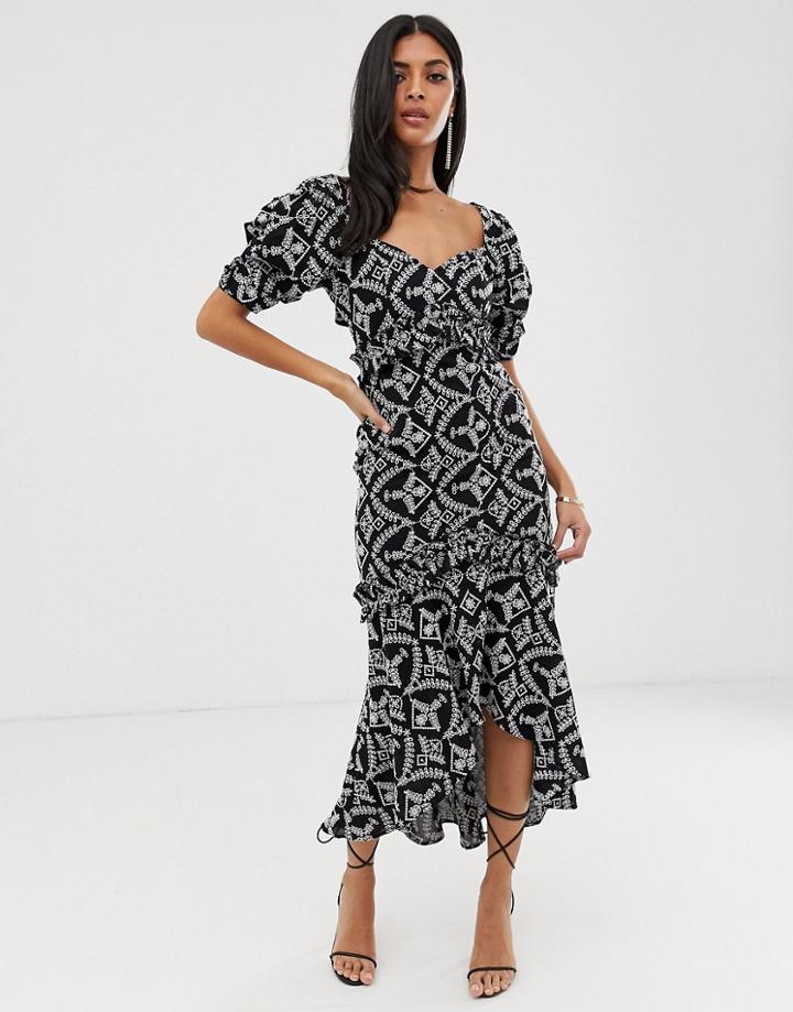 Asos Design Puff Sleeve Midaxi Dress In Broderie Lace-multi