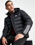 Adidas Outdoor Primegreen Puffer Jacket With Hood And Three Stripes In Black