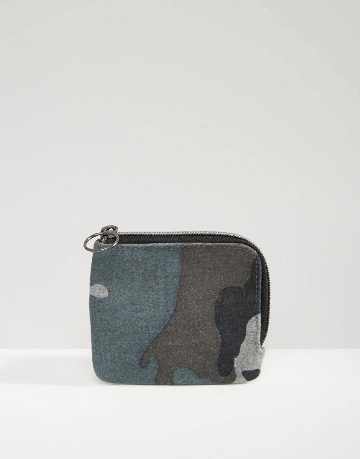 Asos Zip Around Wallet In Camo Melton - Black
