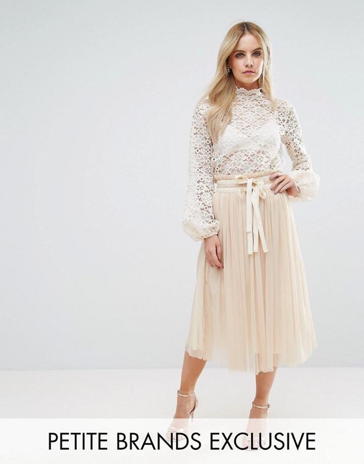 John Zack Petite Pleated Tulle Midi Skirt Co-ord - Cream
