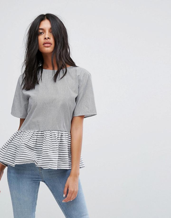 Walter Baker Wylie Peplum Stripe Top - Black