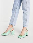 Asos Design Stable Snaffle Detail Slingback Heeled Shoes In Green