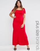Goddiva Plus Maxi Dress With Lace Sleeves - Red