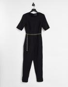 Asos Design Short Sleeve Jumpsuit With Gold Chain In Black
