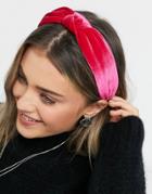 Asos Design Knot Headband In Fuchsia Pink Velvet