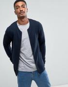 Selected Homme Zip Through Knitted Cardigan - Navy